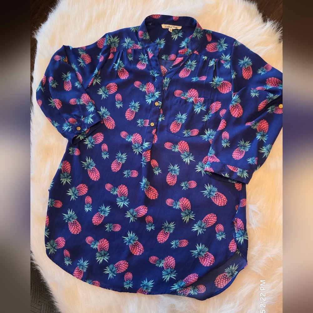 Wishful Park Blue Buttoned Blouse with Mandarin Collar - Picture 4 of 9